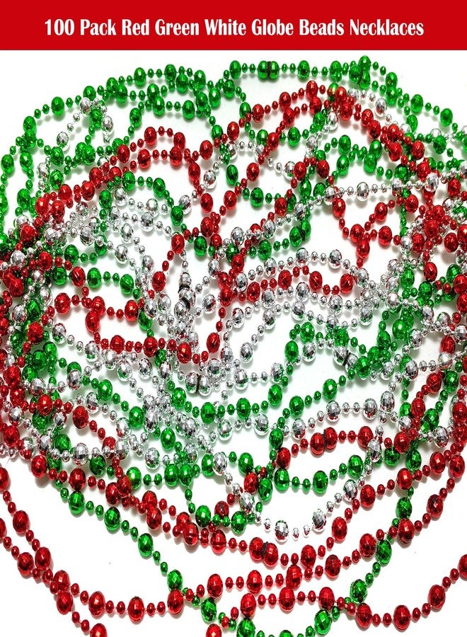 Becfupo 100 Pack Christmas Beads Necklaces Bulk, Red Green Silver Mardi Gras Bead Necklace For Christmas Holiday Party Decoration - Image 2